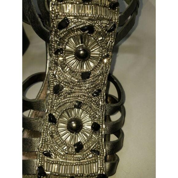 Vince Camuto women's Wedge Sandals PEWTER leather Beaded size 8B Strappy 38EU - Picture 3 of 6